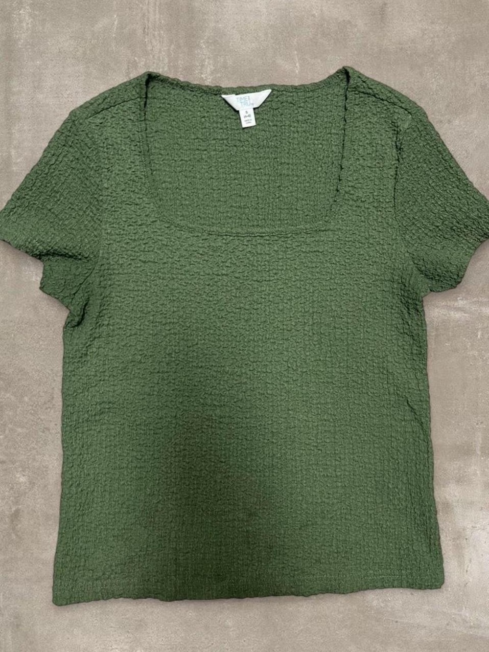 Time and Tru Olive Green Textured Square Neck Top Size Small
